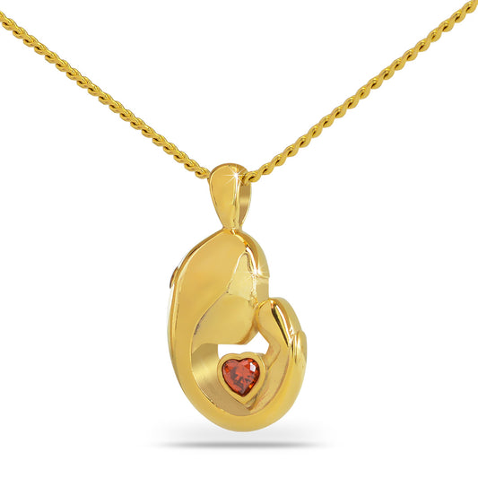 Mother's Love Red Stone Gold Steel Keepsake